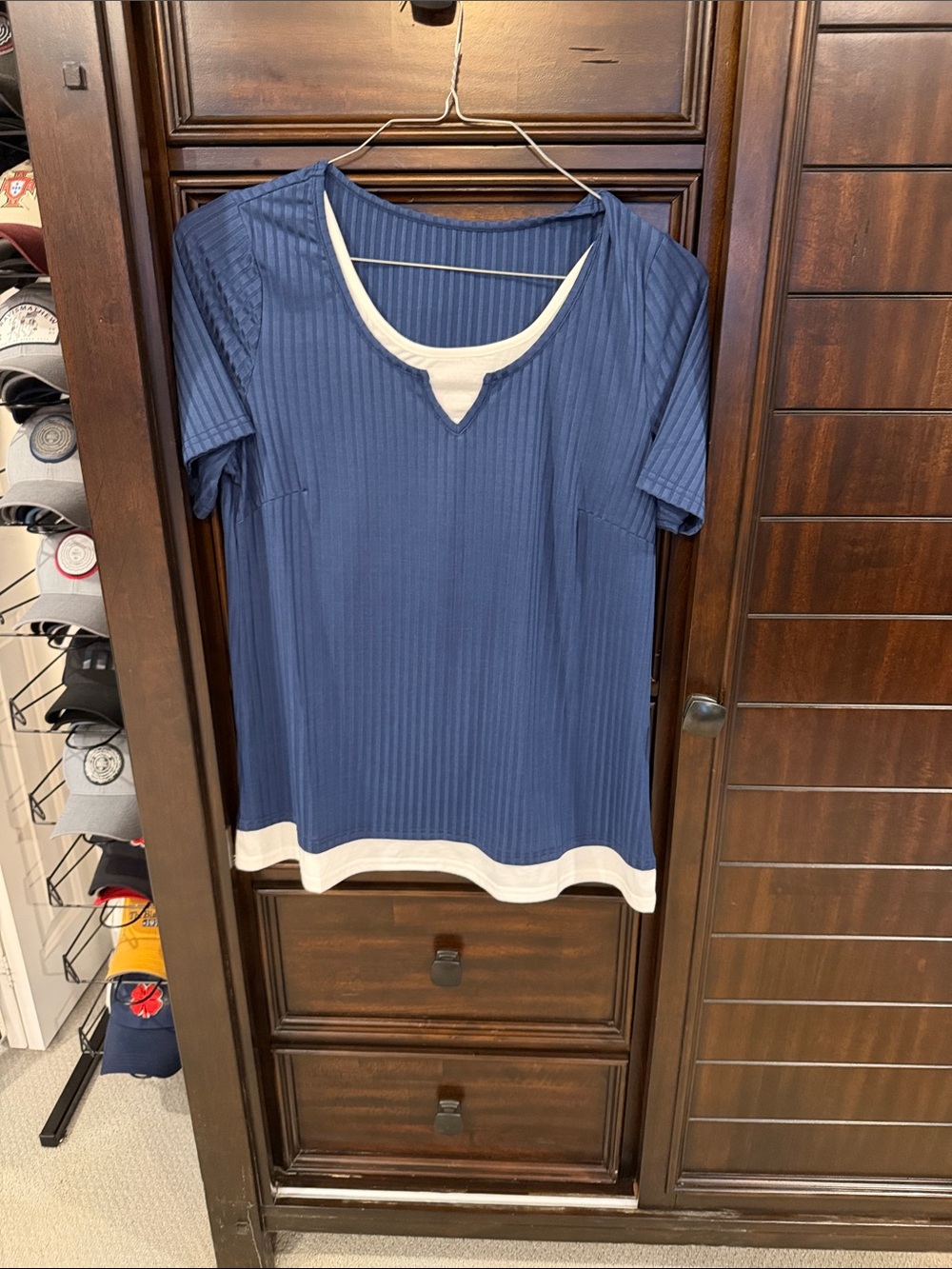 Women's Navy Blue Short-Sleeve Layered Hem Top